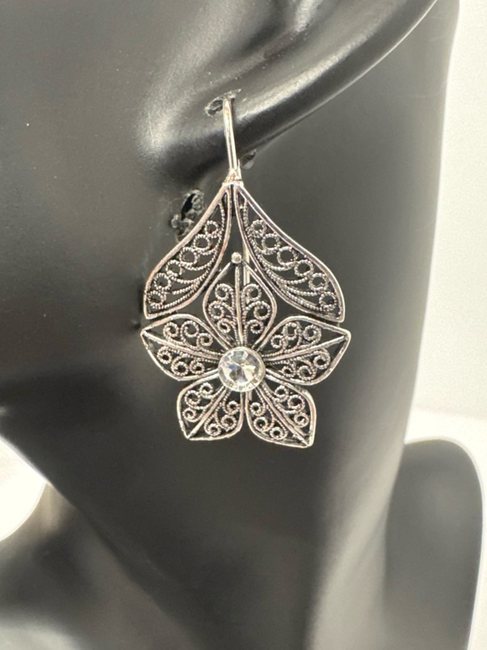 Silver Filigree Flower Drop Earrings - Elegant Women Jewelry